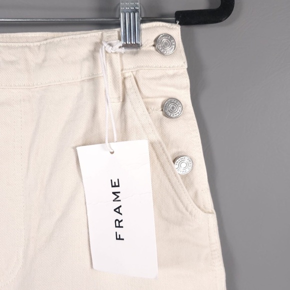 NWT FRAME Button Detail Crop Trousers Twill Pants Wide Leg 100% Cotton Size 24 - Picture 10 of 15